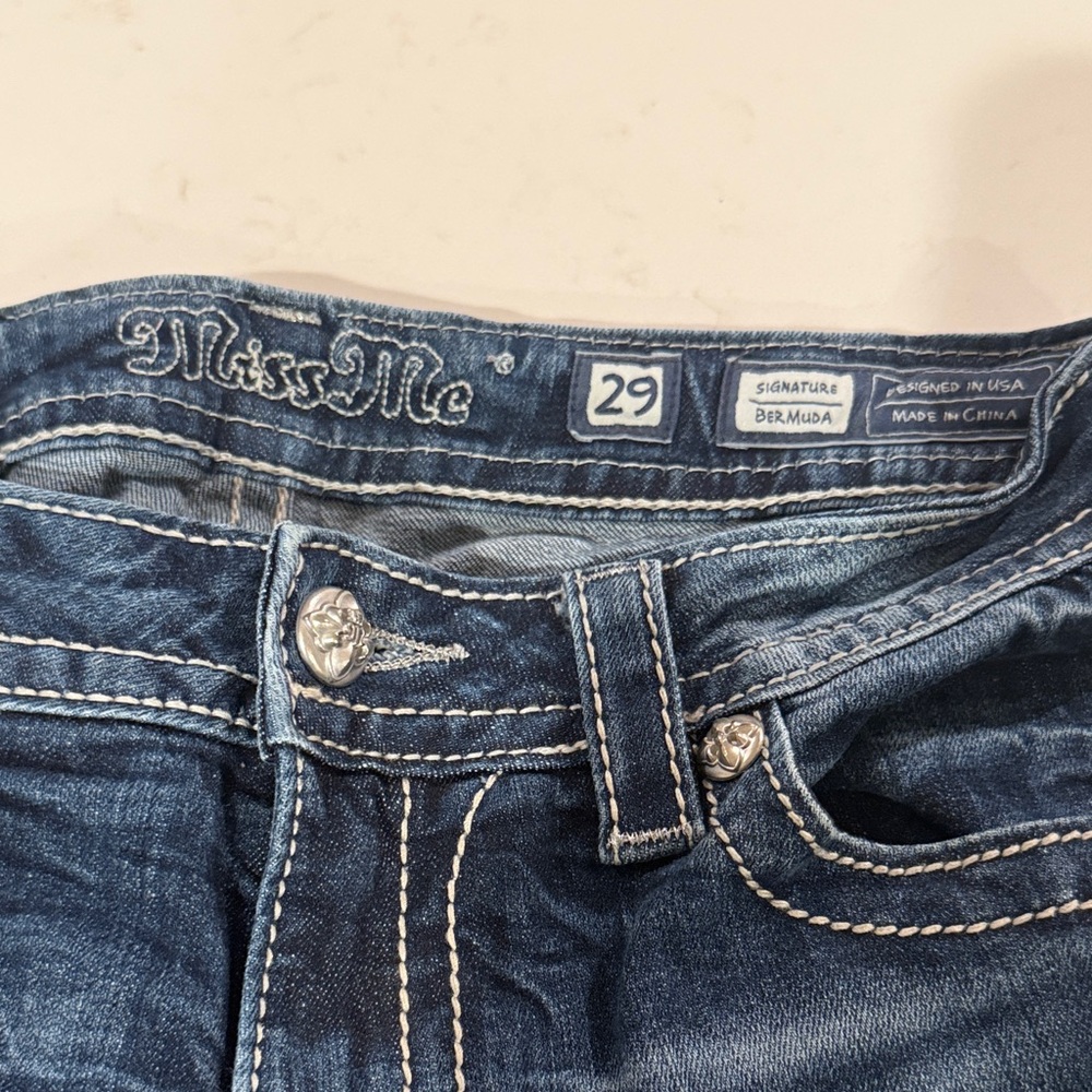 Miss Me Dark Blue Denim Bermudas - Picture 2 of 11